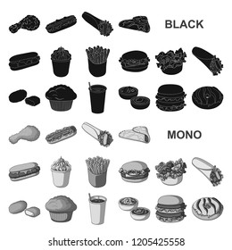 Fast food black icons in set collection for design.Food from semi-finished products vector symbol stock web illustration.