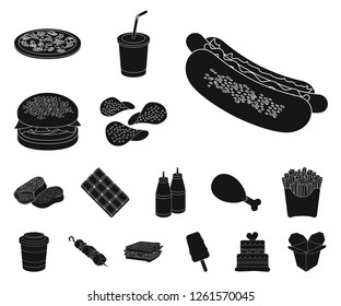 Fast food black icons in set collection for design.Food from semi-finished products vector symbol stock web illustration.