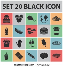 Fast food black icons in set collection for design.Food from semi-finished products vector symbol stock web illustration.