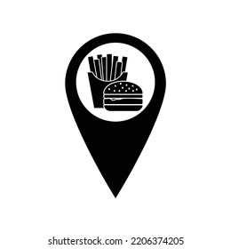 fast food - black vector icon;  map pointer
