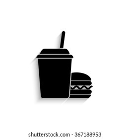 fast food - black vector  icon with shadow