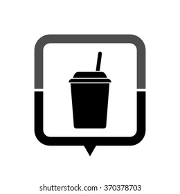 fast food - black vector icon; map pointer;  message bubble