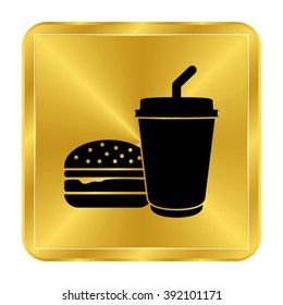 fast food - black vector icon;  gold button
