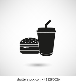 fast food - black vector icon  with shadow