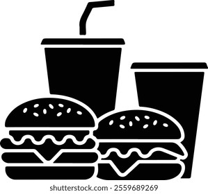 Fast food black and white icon. Fast food vector illustration isolated on white. Hamburger glyph style design, designed for web and app. Eps 10