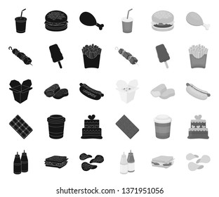 Fast food black.mono icons in set collection for design.Food from semi-finished products vector symbol stock web illustration.