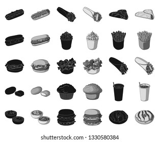 Fast food black,monochrome icons in set collection for design.Food from semi-finished products vector symbol stock web illustration.