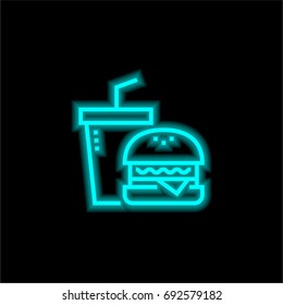 Fast food blue glowing neon ui ux icon. Glowing sign logo vector