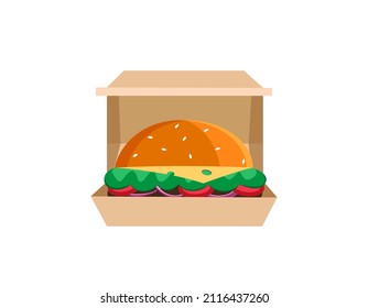 Fast food box with burger. Flat vector illustration