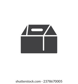 Fast Food Box Vektorsymbol. Lunch Packaging füllte flache Zeichen für mobiles Konzept und Web-Design. Pappkarton mit Glyph-Symbol am Griff. Symbol, Logo-Abbildung. Vektorgrafik