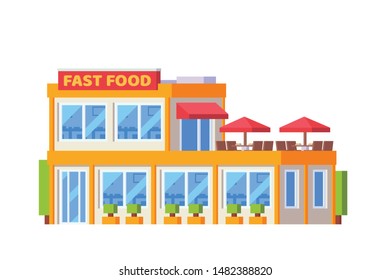 Fast food building. Flat design concept illustration.