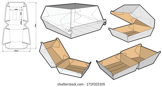 Fast Food Burger Box and Die-cut Pattern. The .eps file is full scale and fully functional. Prepared for real cardboard production.