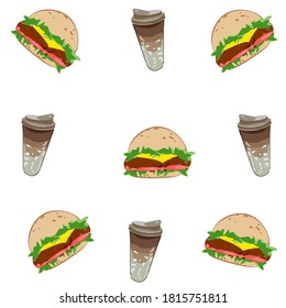 Fast food, burger, coffee vector illustration. American street food