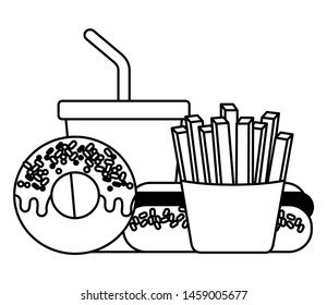 fast food burger donut soda french fries vector illustration