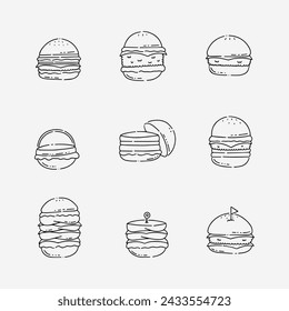 Fast food burger doodle line vector illustration