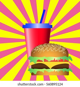 fast food, burger and drink