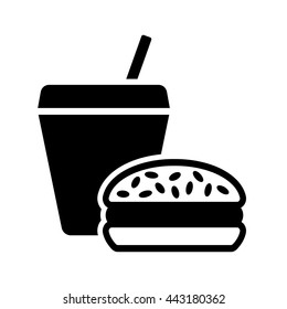 fast food burger and drink black icon on white background