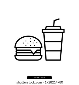 Fast Food Burger And Drink Icon Vector Illustration Logo Template