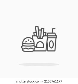 Fast food burger french fries drink cup line icon. Editable stroke and pixel perfect. Can be used for digital product, presentation, print design and more.