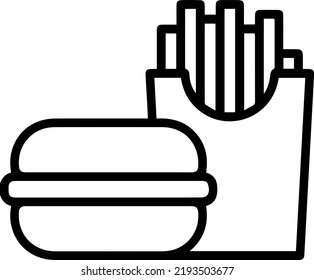 fast food, burger and French fries vector illustration isolated on white background - linear, outline and minimalist style.