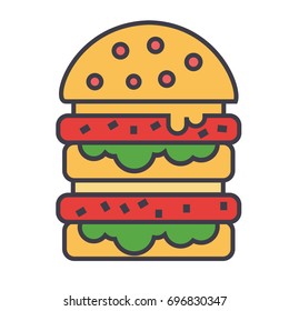 fast food Burger or hamburger bistro sandwich concept. Line vector icon. Editable stroke. Flat linear illustration isolated on white background