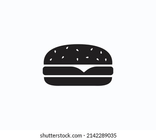 Fast Food, Burger Icon, Fast Food Black Burger Icon Is Isolated On White Background.