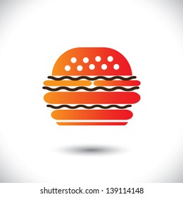 Fast food burger icon for cafes and hotels- vector illustration. The graphic represents burger sign or symbol for hotels, restaurants, inns, motels, food blogs, websites, etc