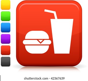 Fast Food Burger icon on square internet button  Six color options included.