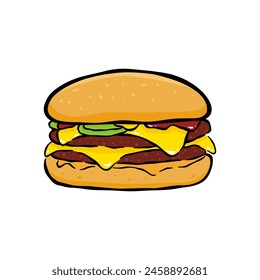 fast food burger illustration with color