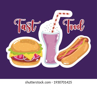 fast food burger milkshake hotdog