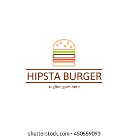 Fast food burger minimal logo. Line vector mark. 