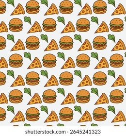 Burger Fast Food e design de padrão de pizza