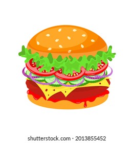 Fast food burger sandwich isolated on white background. Vector stock illustration. 