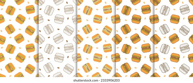 Hamburguesa de alimentos rápidos colección de vectores sin fisuras