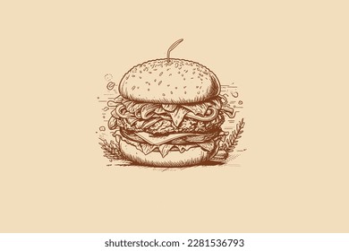 Fast Food Burger Sketch Vector Illustration