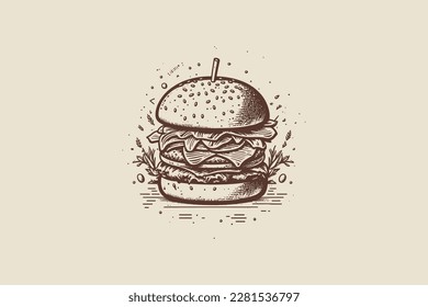 Fast Food Burger Sketch Vector Illustration