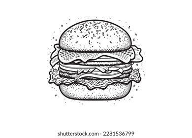 Ilustración rápida de vectores de esbozo de hamburguesa de alimentos