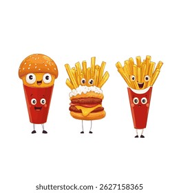 Fast food, burger, soda, drink, french fries. Vector flat design