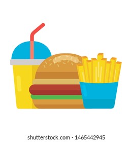 fast food burger soda and french fries vector illustration