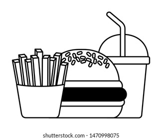 fast food burger soda and french fries vector illustration
