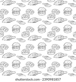 fast food burger and sweets seamless background