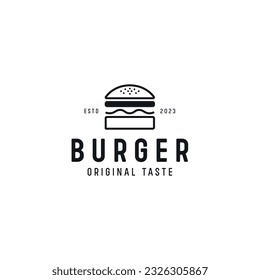 Fast Food Burger Vector Flat Modern Linear Logo Design on White Background. Simple Burger Symbol for Cafe, Bar, Restaurant, Menu, Banner, Web.