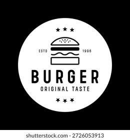 Fast Food Burger Vector Flat Modern Linear Logo, Label oder Badge Design Inversion. Einfaches Burger Symbol für Cafe, Bar, Restaurant, Menü, Banner, Web.