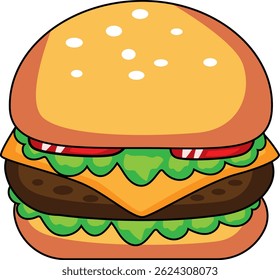 Fast Food Burger Vector Hamburger Icon