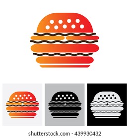 Fast food burger vector icon for cafes, restaurants and hotels. The graphic represents burger sign or symbol for hotels, restaurants, inns, motels, food blogs, websites, etc