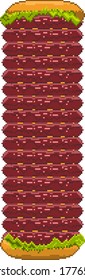 Fast food burger vector pixel art icon. 
With seventeen meatballs. For illustration, advertising, print, web, poster, icon, pictogram, packaging.