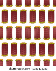 Fast Food Burger Vektorgrafik nahtloses Muster. Mit elf Fleischbällen. Zum Beispiel Werbung, Druck, Web, Poster, Symbol, Piktogramm, Verpackung, Stoff, Tapete