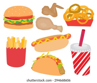 Fast Food Burgers, Fries and Hot Dog Meal
