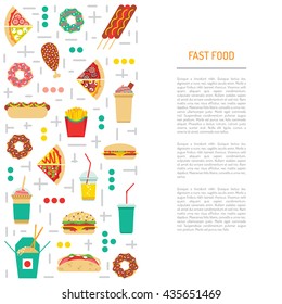 Fast food, burgers, sandwiches, tasty food. Meals fast food, drawn in a flat style. Fast food elements of street culture eating. Vector fast food restaurant. Isolated fast food set