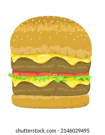 Fast food burgers with vegetable cheese and meat batter. vector and illustration isolation and white background